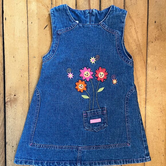 Vintage Fisher-Price Floral Embroidered Denim Jumper, Size 3T - Picture 1 of 5